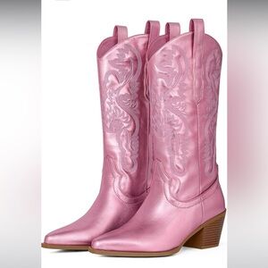 Pink Embroidered Women's Boots